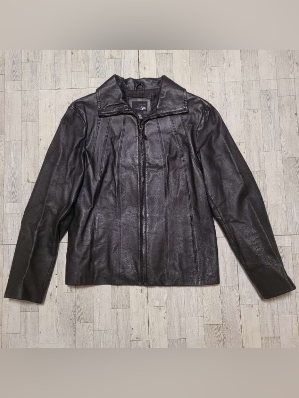 Men's Y2K East 5th Black Leather Motorcycle Riding Biker Jacket Size XL
